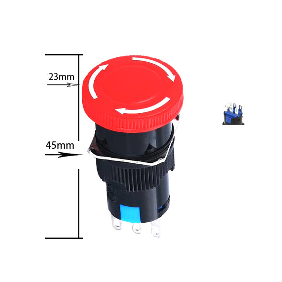 Emergency Stop Switch 2NO 2NC 6P 16mm 250V 5A