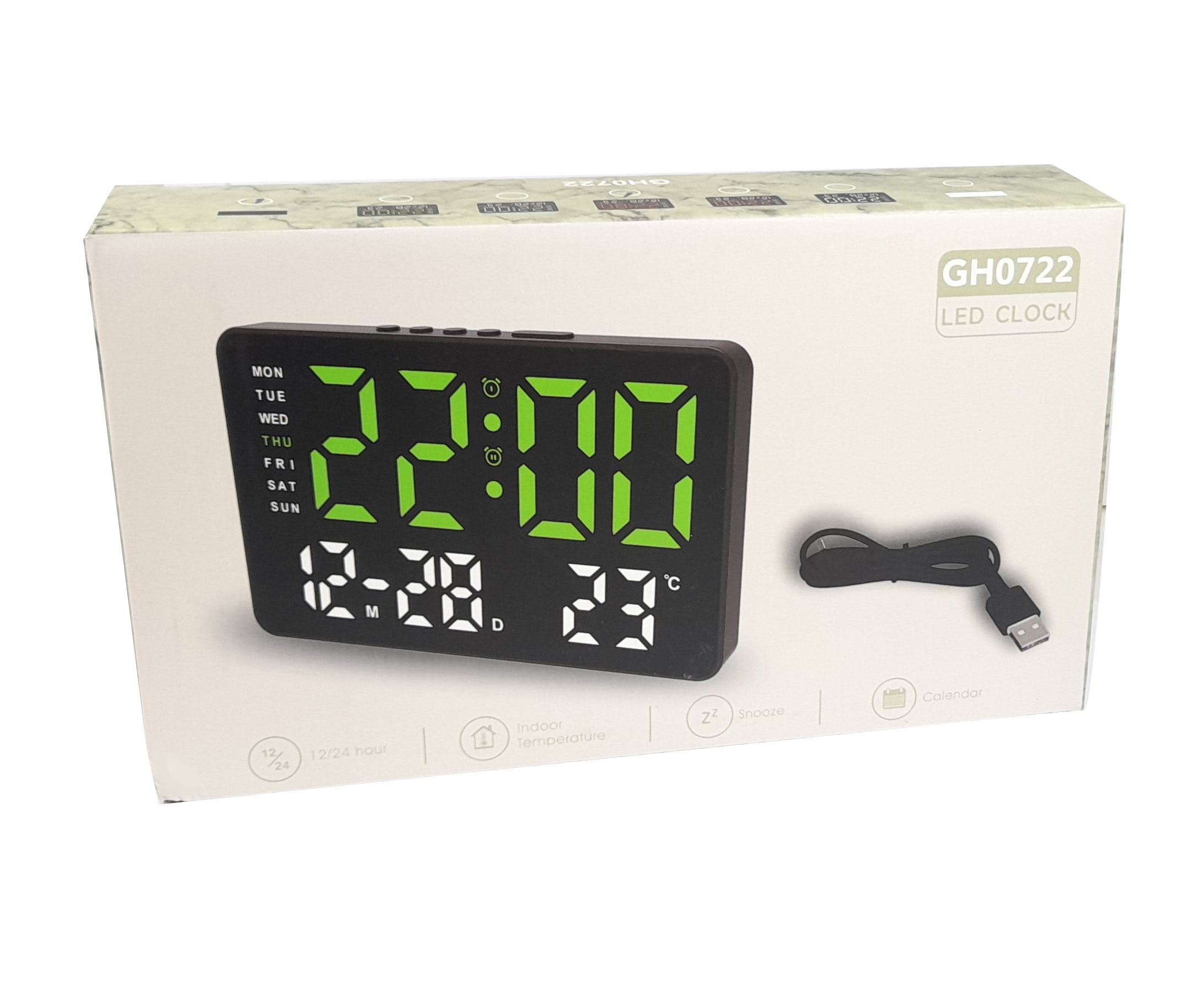 LED Clock With Date, Day, Alarm & Temperature GH0722 – SA BuyAll