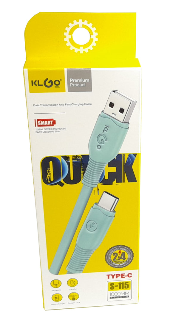 USB CABLE 1M 2.4A DATA CHARGE TYPE C S-115 KLGO (EOL)