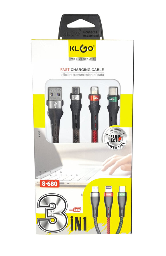 USB CHARGE & DATA CABLE 3IN1 KLGO S-680