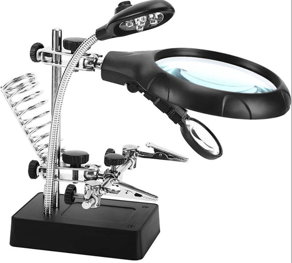 HELPING HANDS MAGNIFIER WITH CLIPS AND LED LIGHT